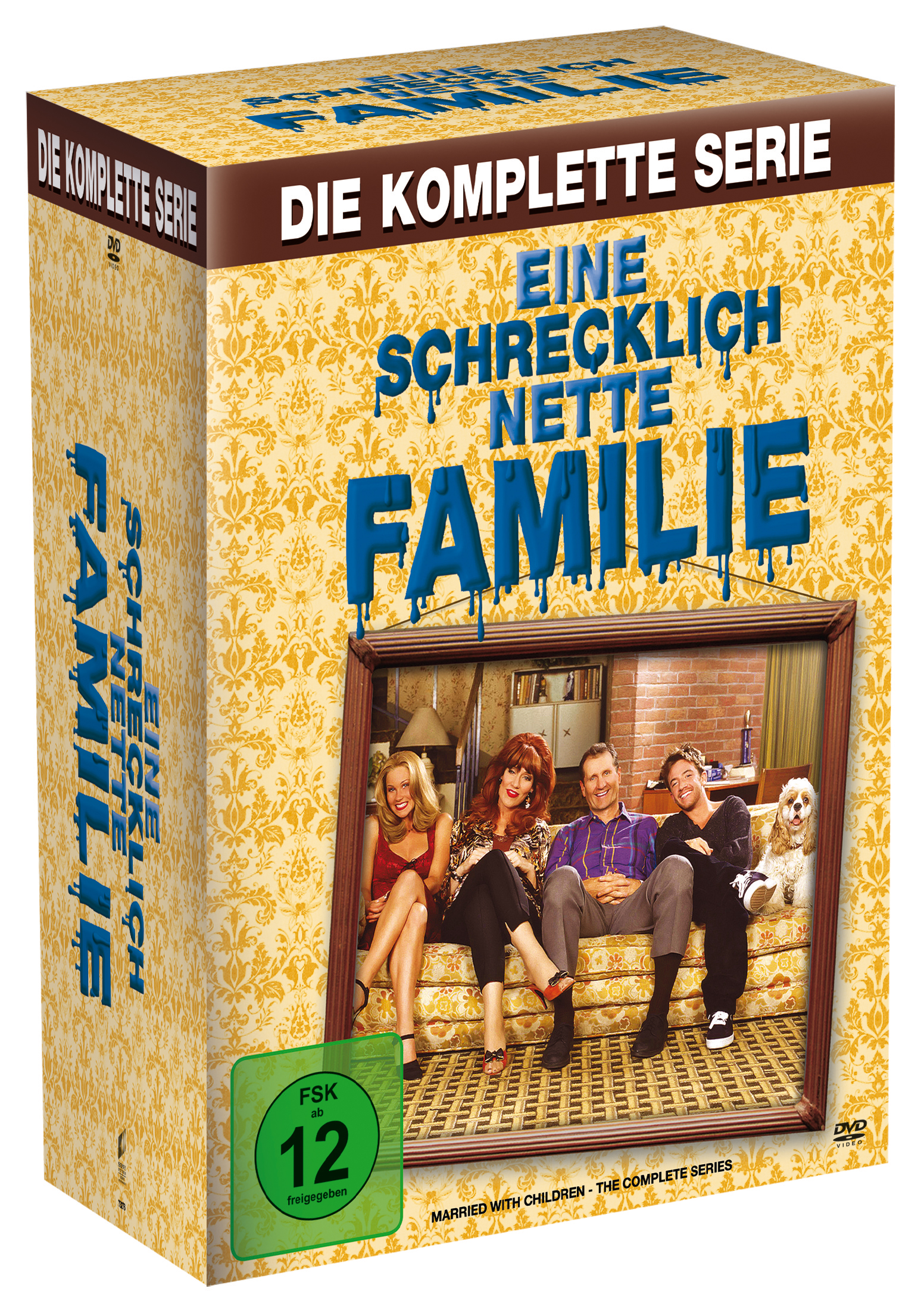 Box-Set von 'Eine schrecklich nette Familie', mit Familienbild und Serientitel. Die Box ist goldfarben.