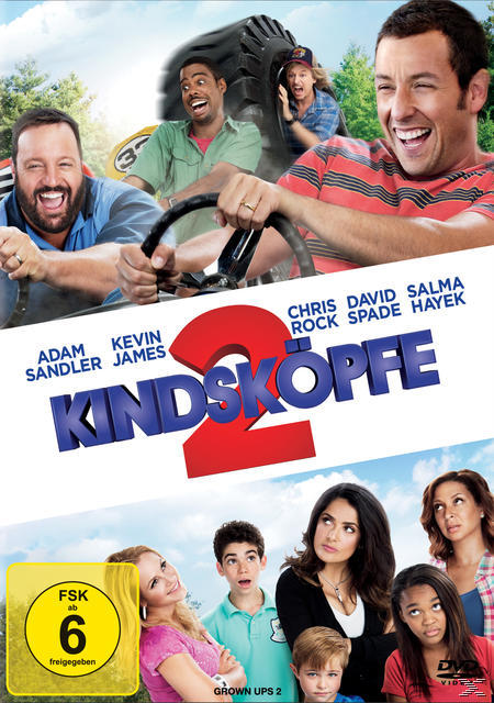 Kindsköpfe 2 Filmplakat. Adam Sandler, Kevin James, Chris Rock und Salma Hayek.
