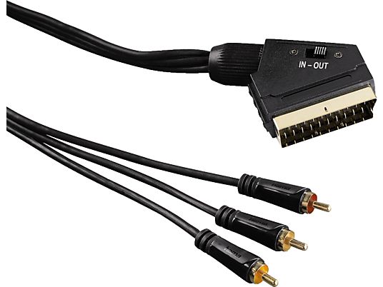 HAMA Câble vidéo, Fiche péritel, 3 fiches RCA (vidéo/stéréo) 1,5 m - Câble AV (Noir)