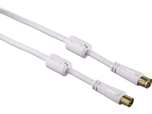 HAMA Câble d’antenne, Fiche coaxiale, Prise coaxiale, 100 dB, 1,5 m - Câble d'antenne (Blanc)