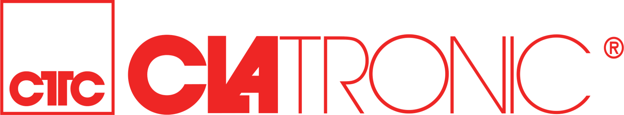 CIATRONIC-Logo: roter Text und ein Quadrat in der oberen linken Ecke auf Schwarz.