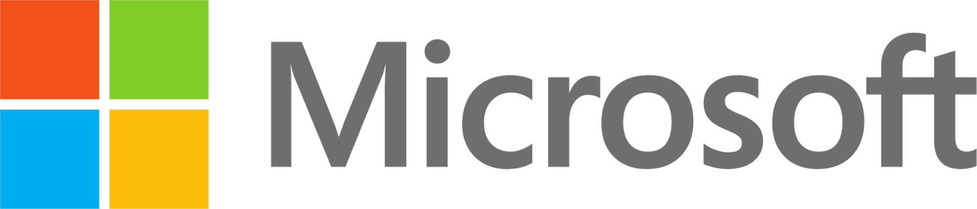 Logo Microsoft z czterema kolorowymi kwadratami i szarym tekstem.