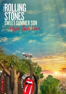 The Rolling Stones Albumcover mit rotem Zungenlogo und sonnigem Himmel.