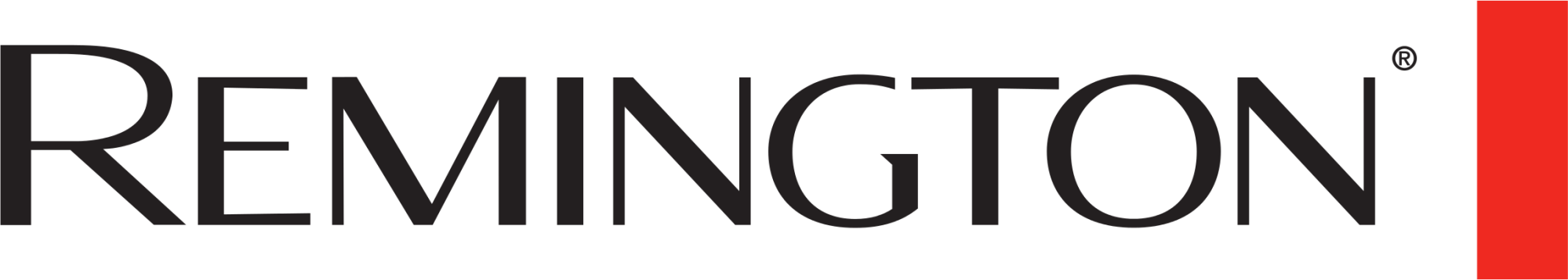Logo Remington w kolorze czarnym z czerwonym akcentem na czarnym tle.