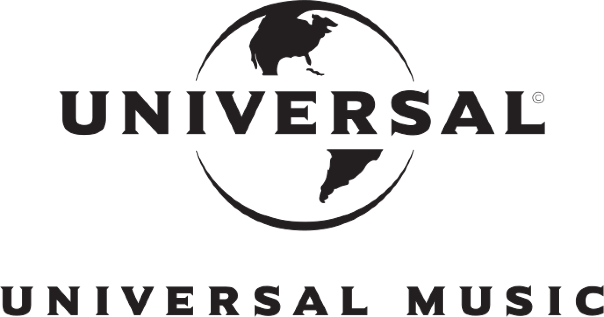 Logo Universal Music, globus z tekstem na czarnym tle.