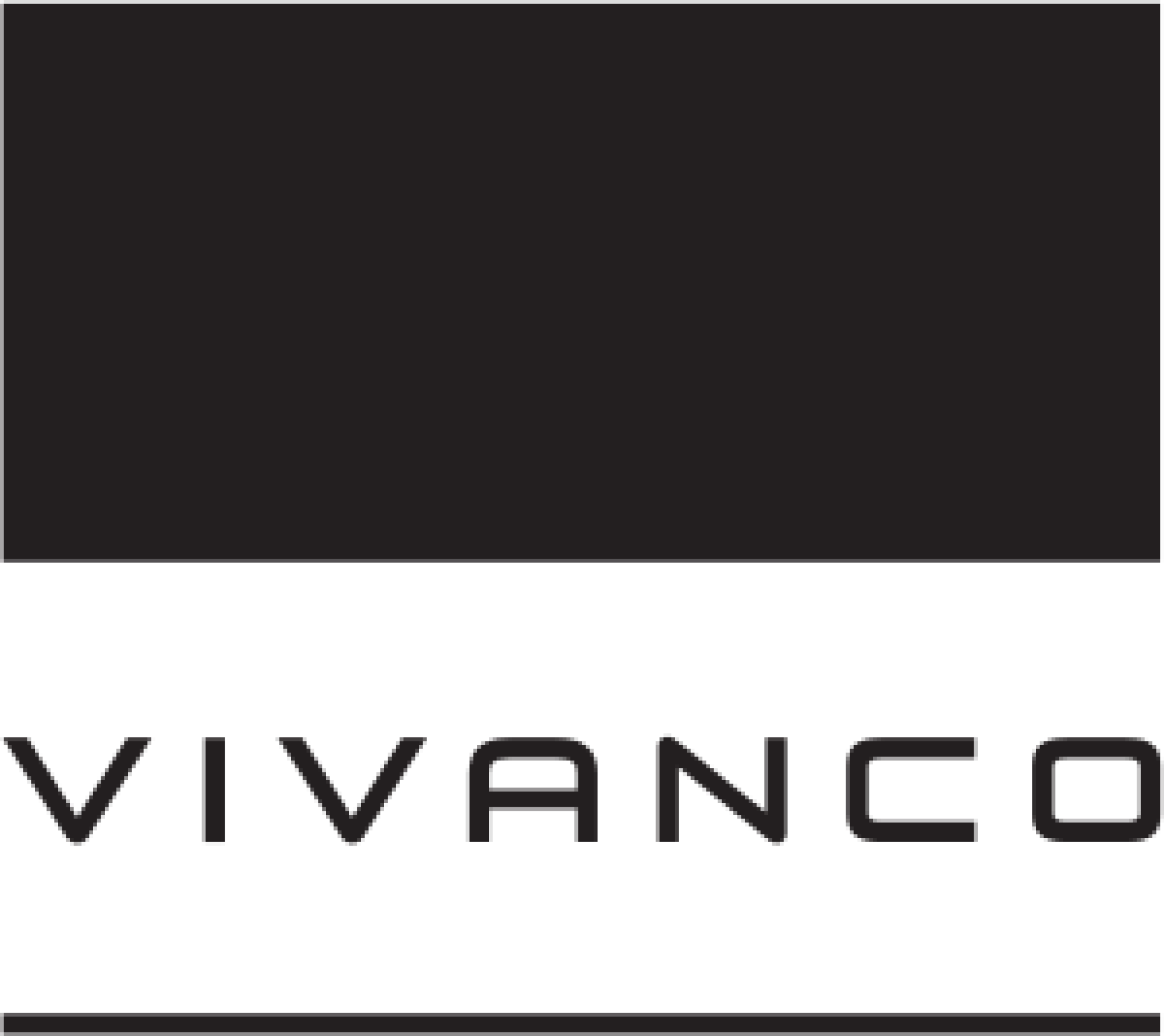 Logo Vivanco, czarny tekst na czarnym tle.