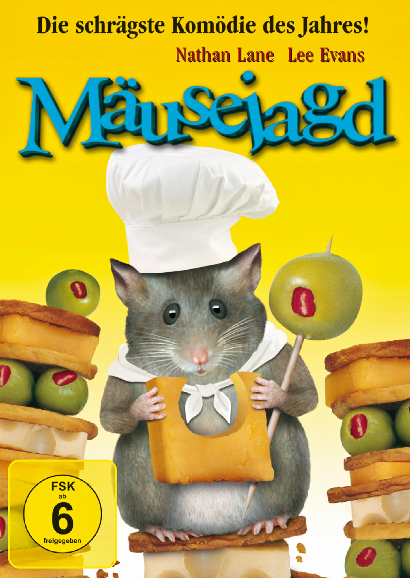 DVD-Cover von Mäusejagd mit einer Maus mit Kochmütze und Käse.
