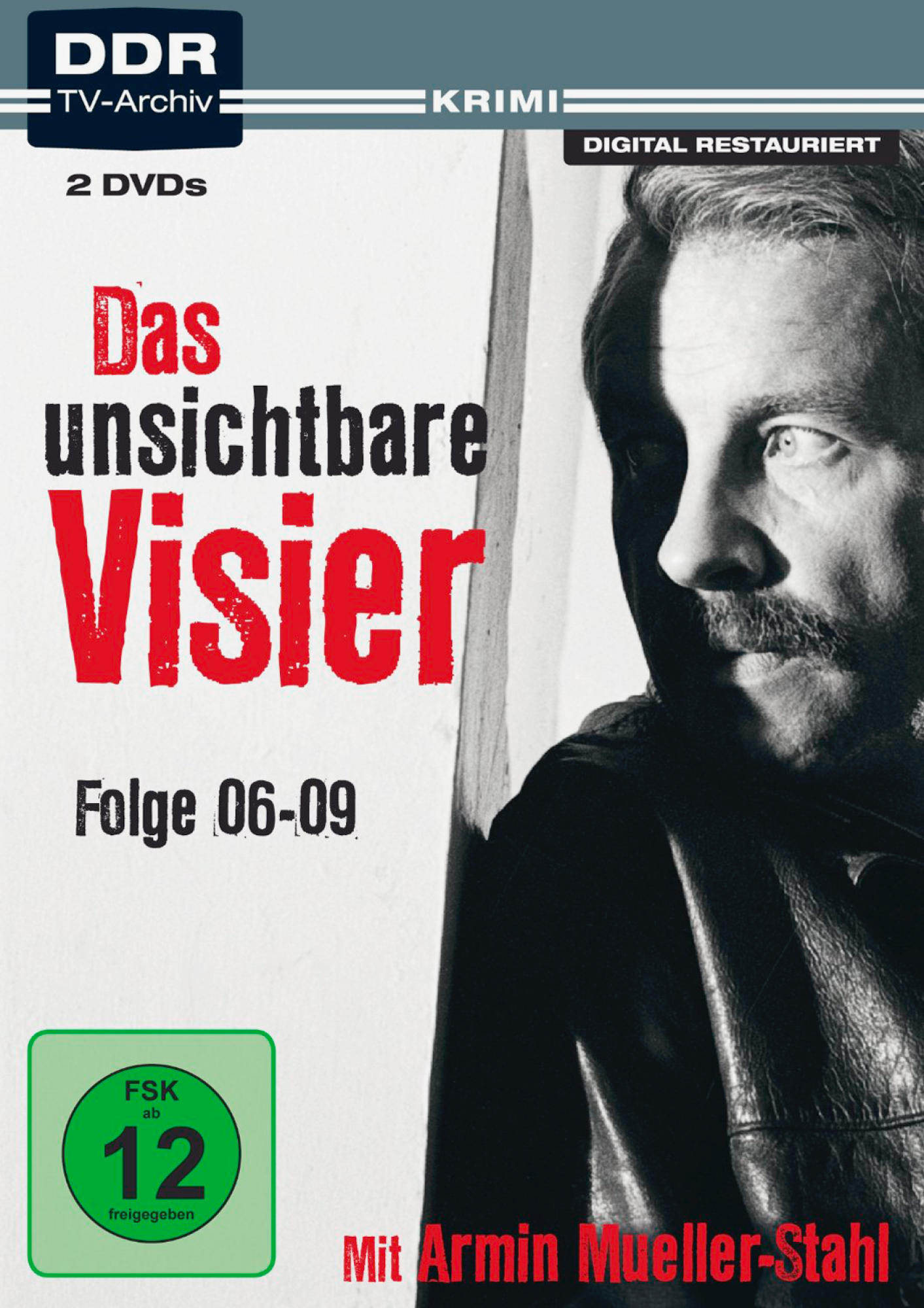 DVD-Hülle mit einem Männergesicht, dem Titel 'Das unsichtbare Visier' und einer grünen '12+' Bewertung.