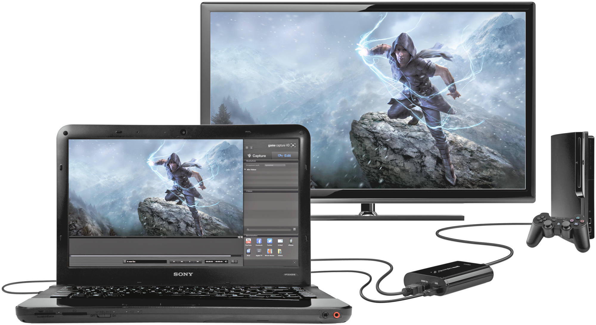 Capturadora vídeo gaming - Elgato Game Capture HD, para PS4, Xbox One, 360 y PS3