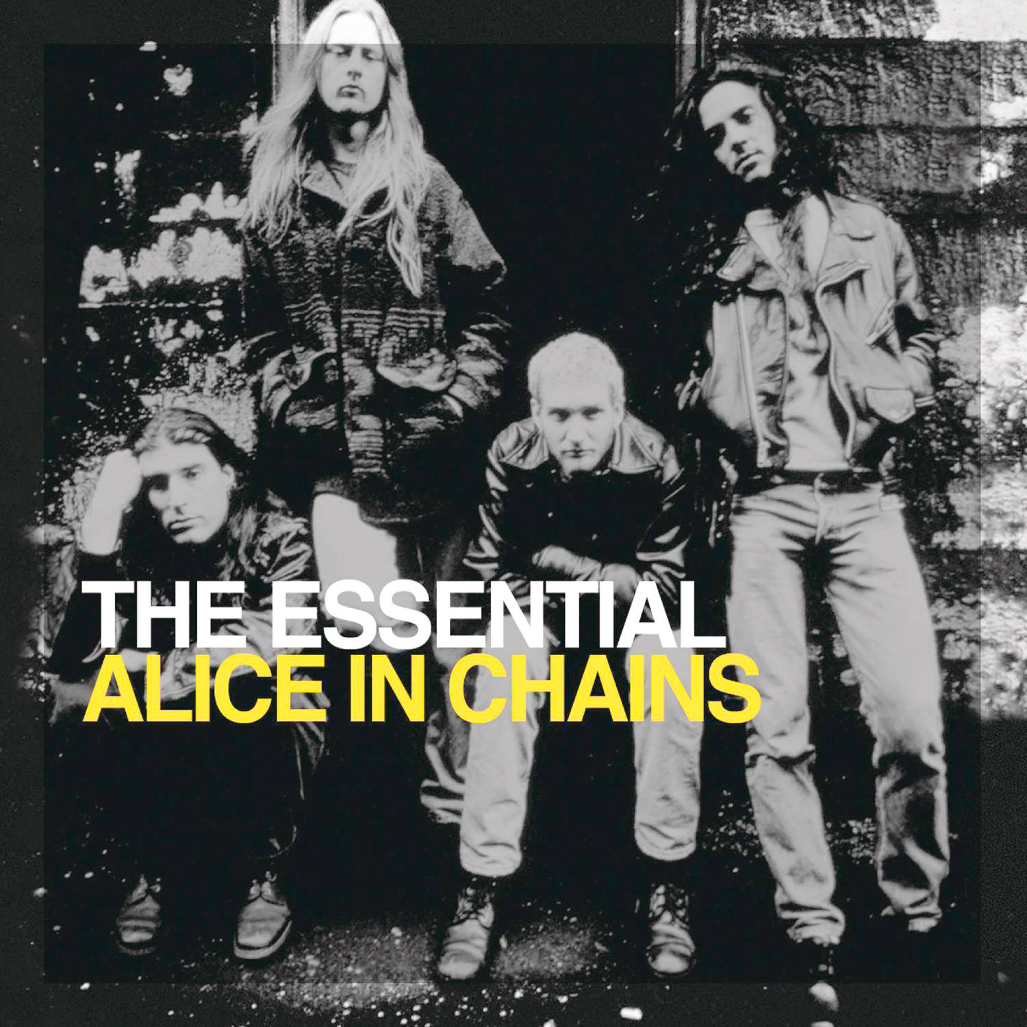 Schwarz-weiß-Albumcover mit vier Bandmitgliedern. Der Titel lautet "The Essential Alice in Chains".