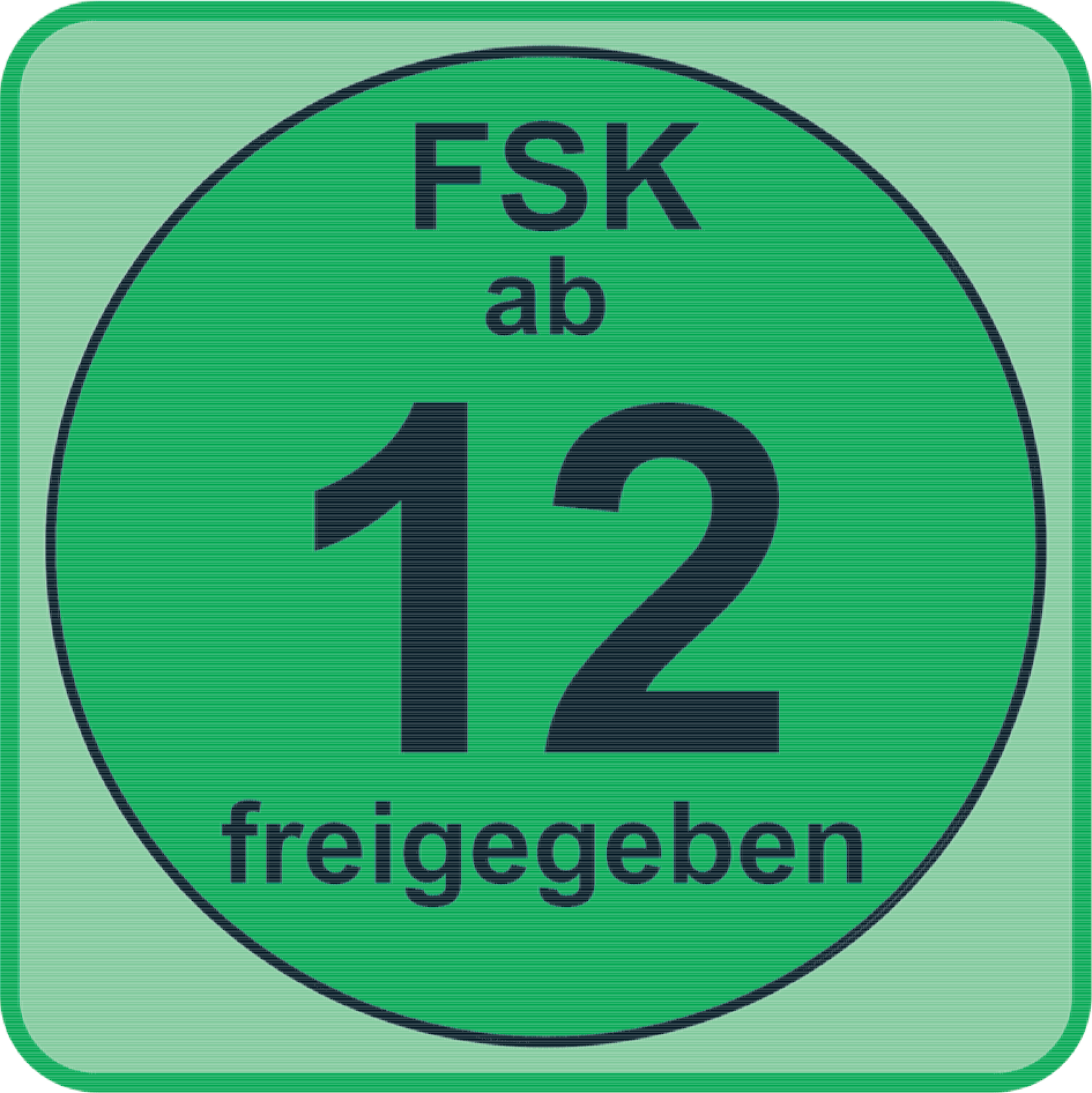 Grüner Kreis mit schwarzem Rand und FSK ab 12 freigegeben Text.