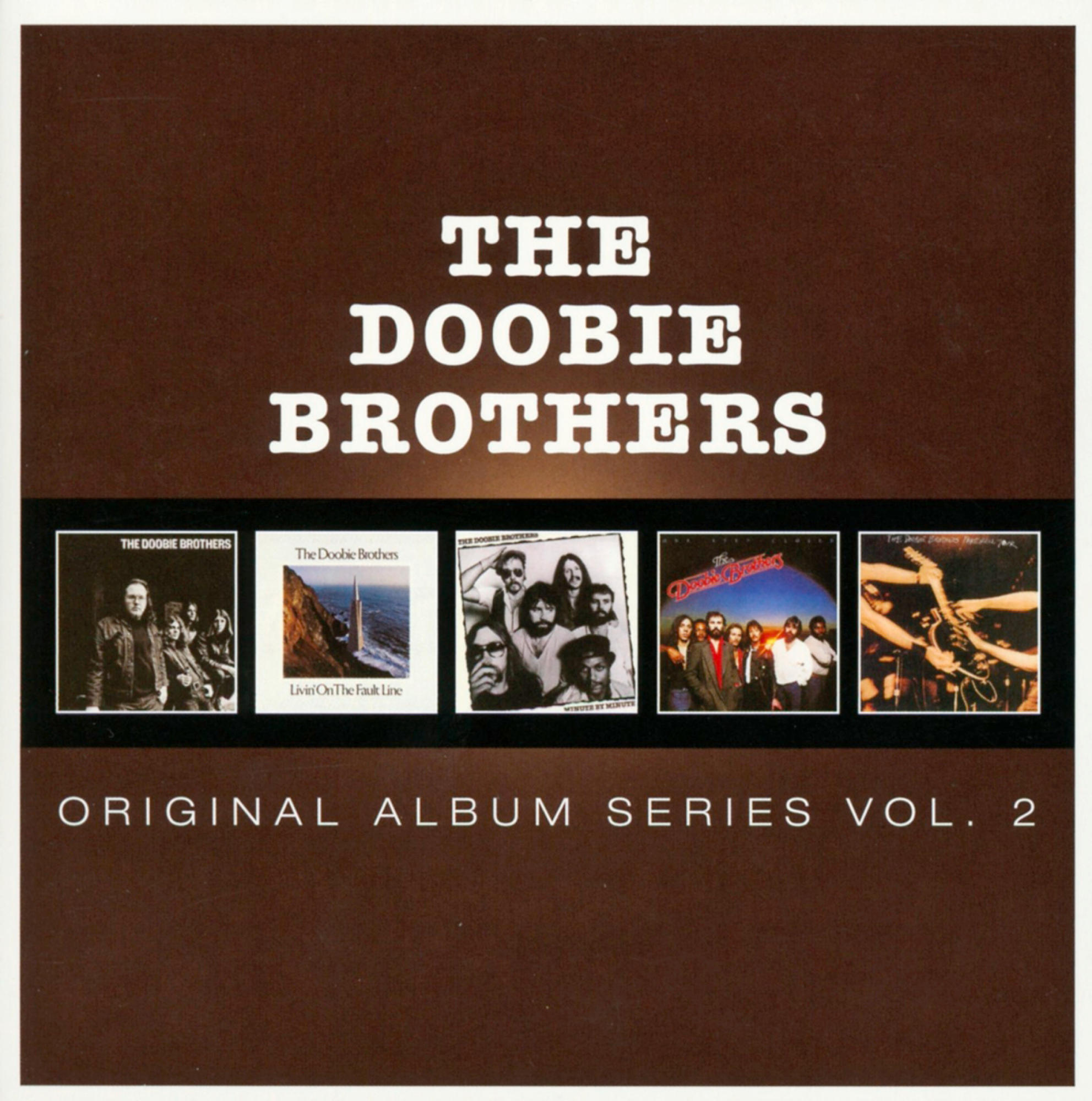 Albumcover mit mehreren Albumcovern, Text 'The Doobie Brothers'.
