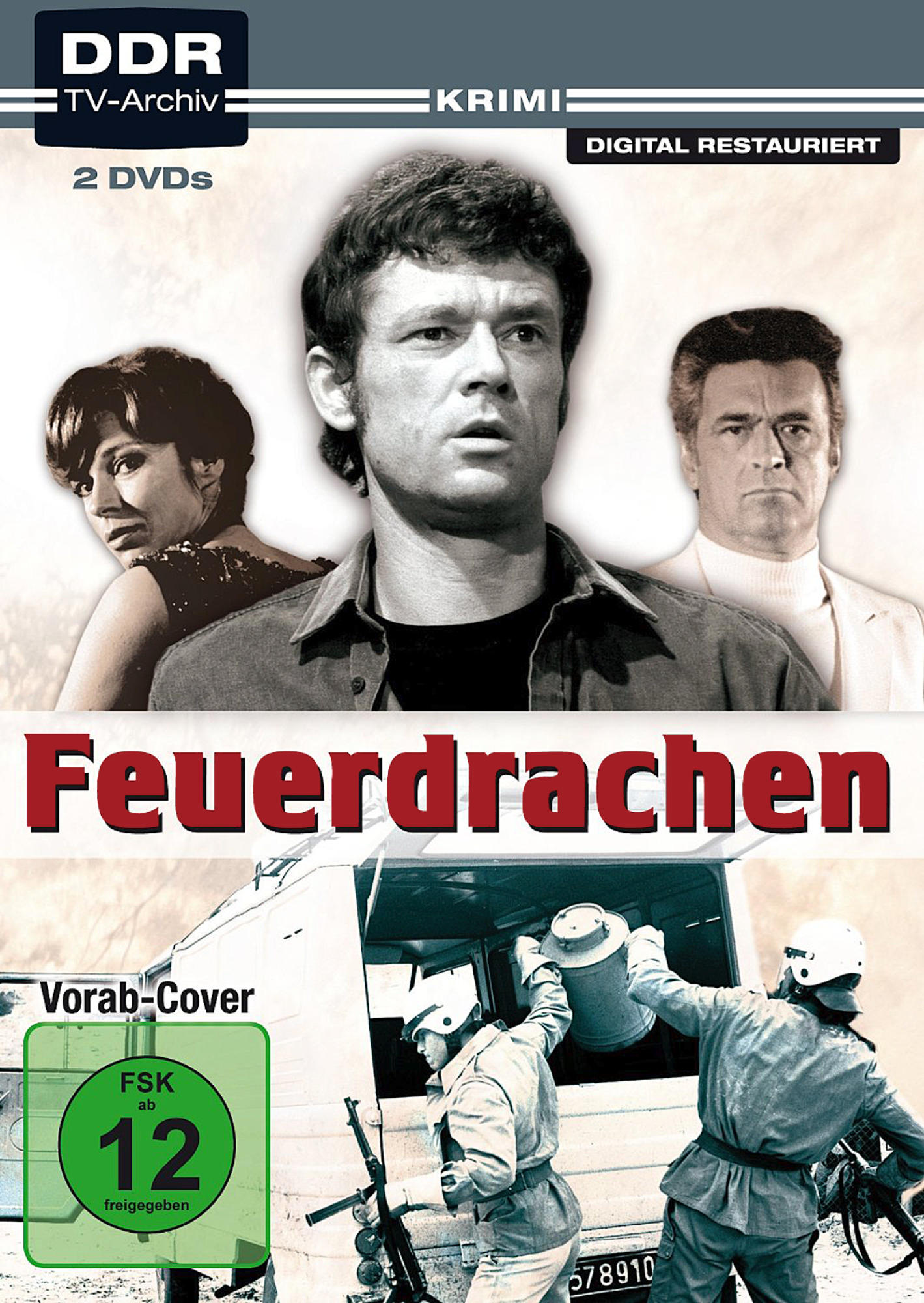 DVD-Cover: 3 Personen. Text: Feuerdrachen. FSK 12-Aufkleber. Szene aus einem Film.