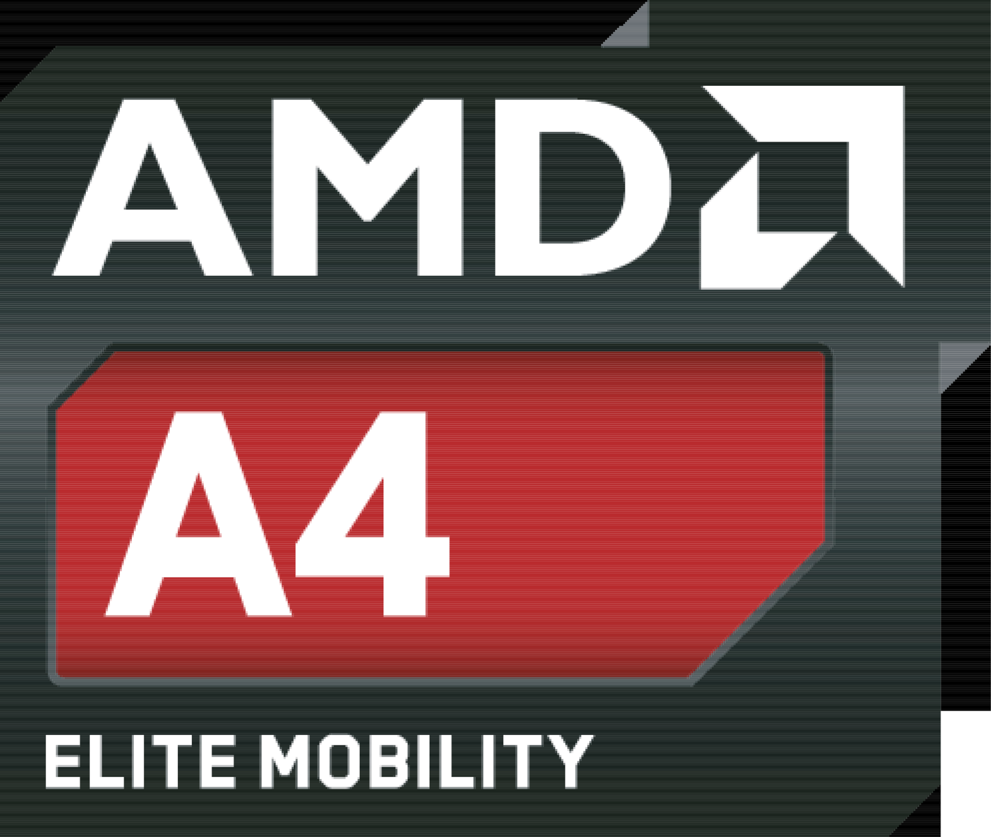 Schwarzes Logo mit weißem AMD-Text, A4 auf Rot und Elite Mobility-Text.