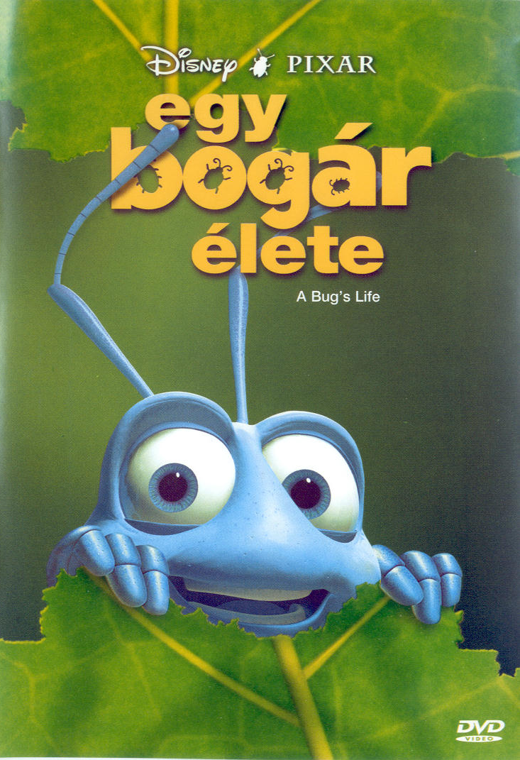 Egy bogár élete DVD borító. Egy kék bogár egy zöld levél felett néz.