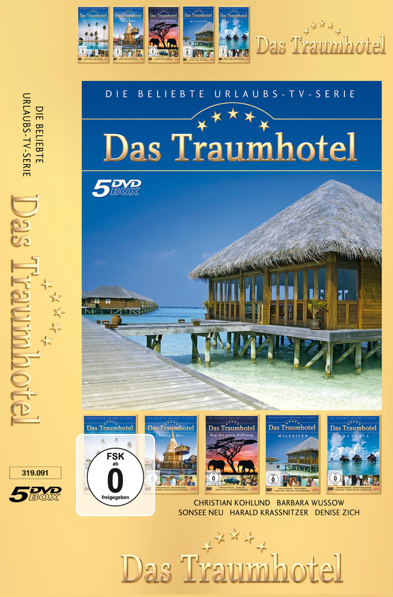 DVD-Box-Set der TV-Serie 'Das Traumhotel' mit verschiedenen Szenen und einem Strand.
