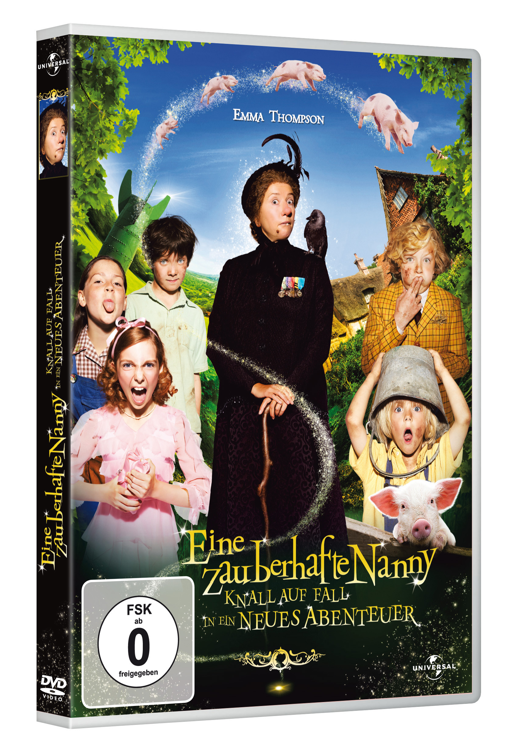 Das DVD-Cover zeigt eine Frau mit Kindern, Schweinen und einem grünen Hintergrund.