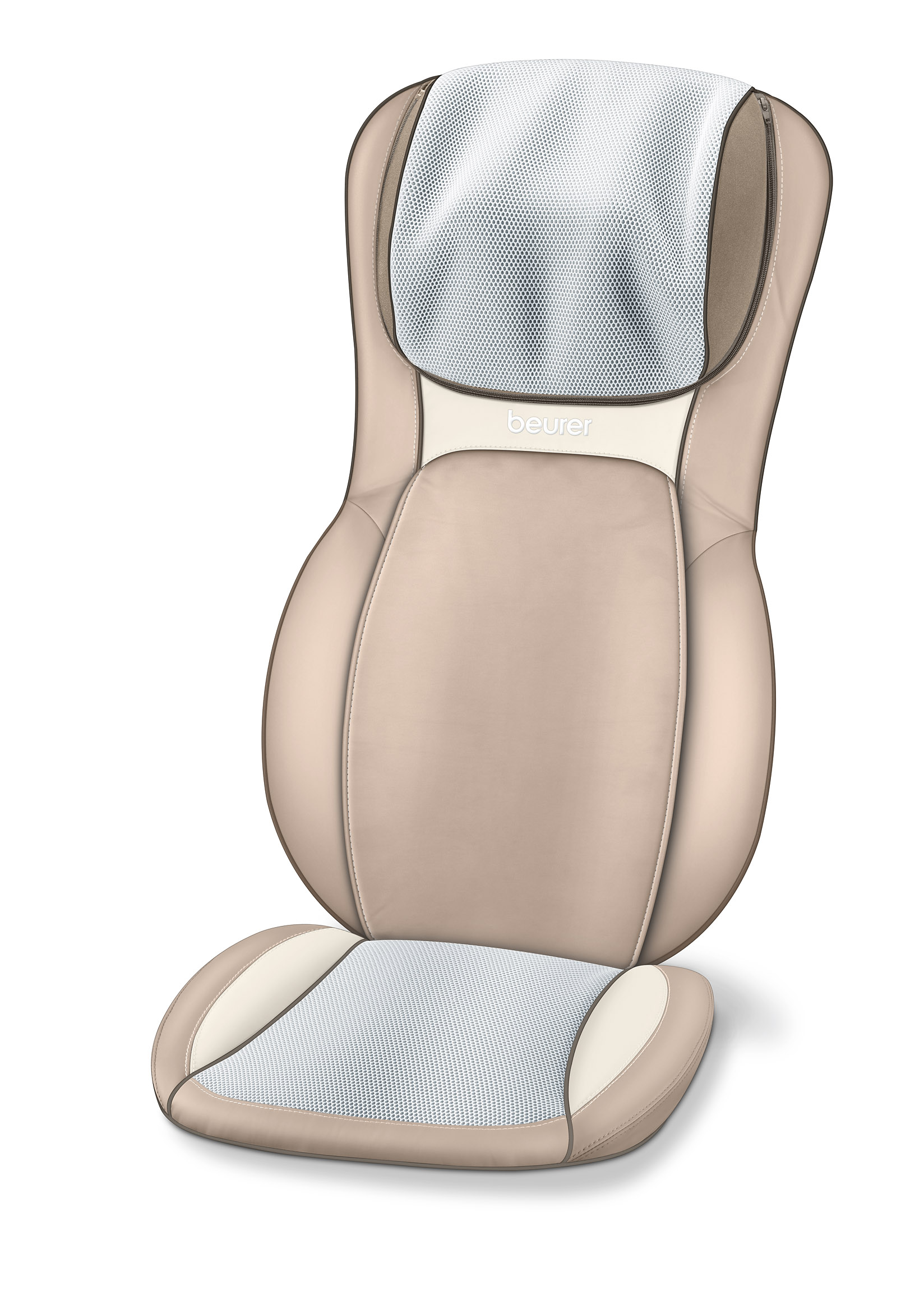 Beurer Massagesitz mit beige und weißen Farben auf weißem Hintergrund.