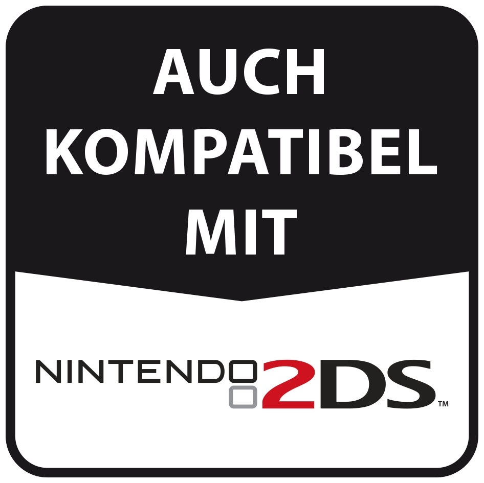 Schwarzes Quadrat mit Text 'AUCH KOMPATIBEL MIT NINTENDO 2DS'.