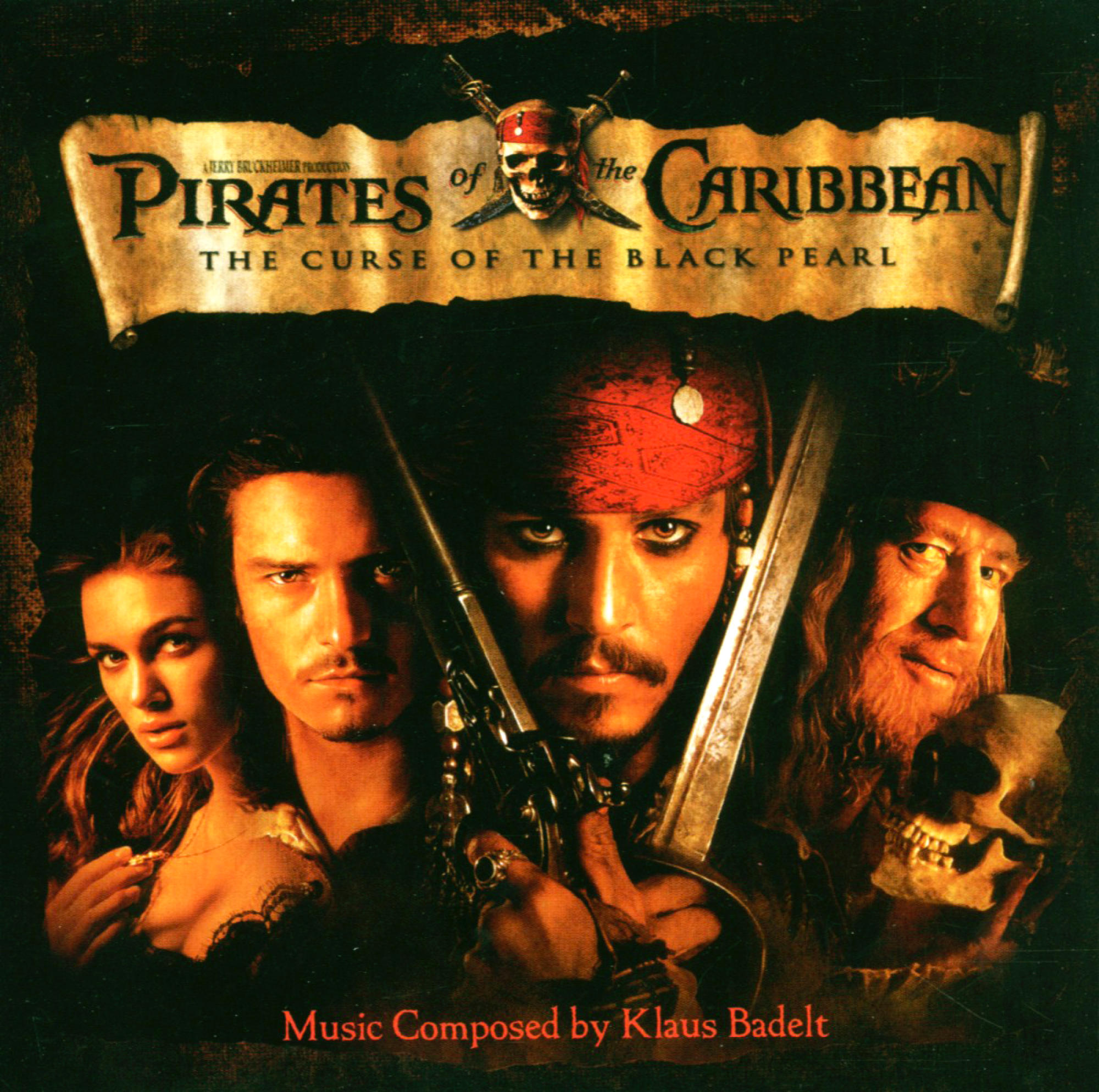Albumcover von Fluch der Karibik, mit Schauspielern und Totenkopf.
