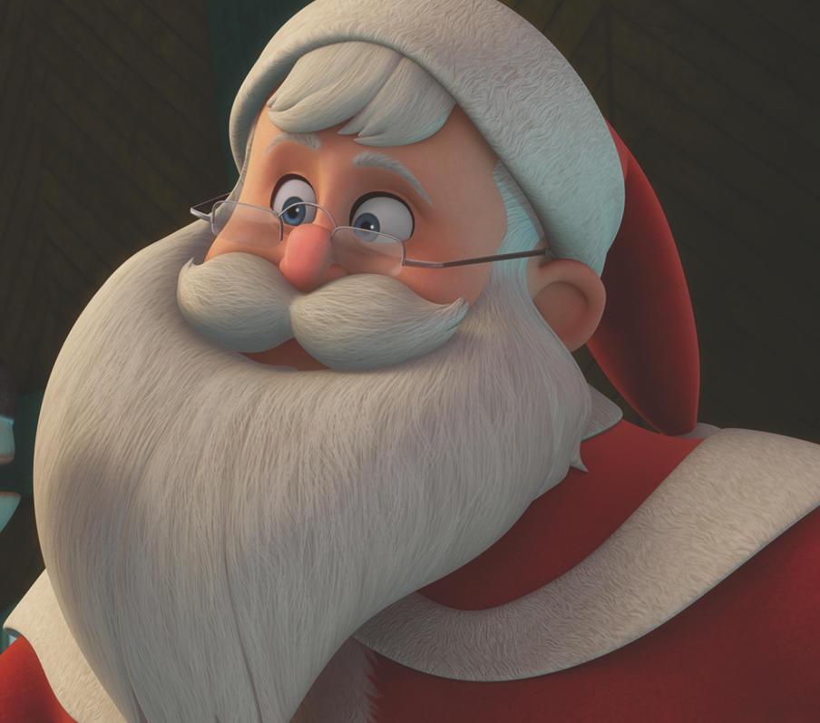 Nahaufnahme von Santa Claus mit Brille, weißem Bart und roter Weihnachtsmütze.