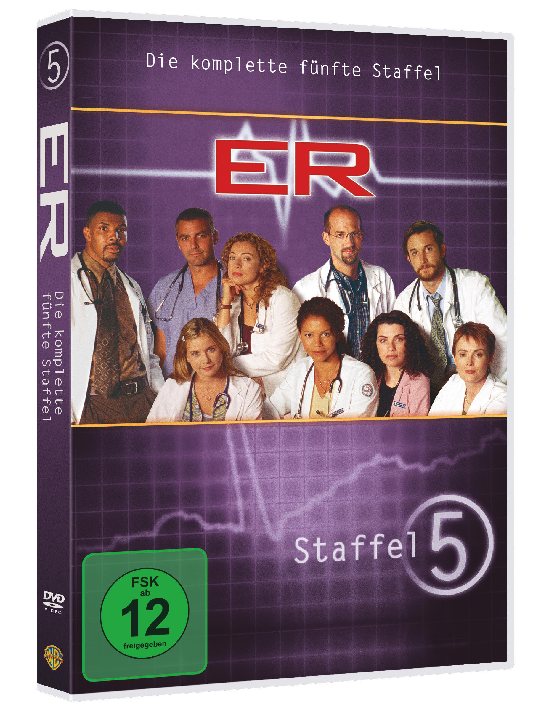 DVD-Cover für ER Staffel 5. Gruppenfoto von Schauspielern, mit dem Titel der Show und der Nummer 5.