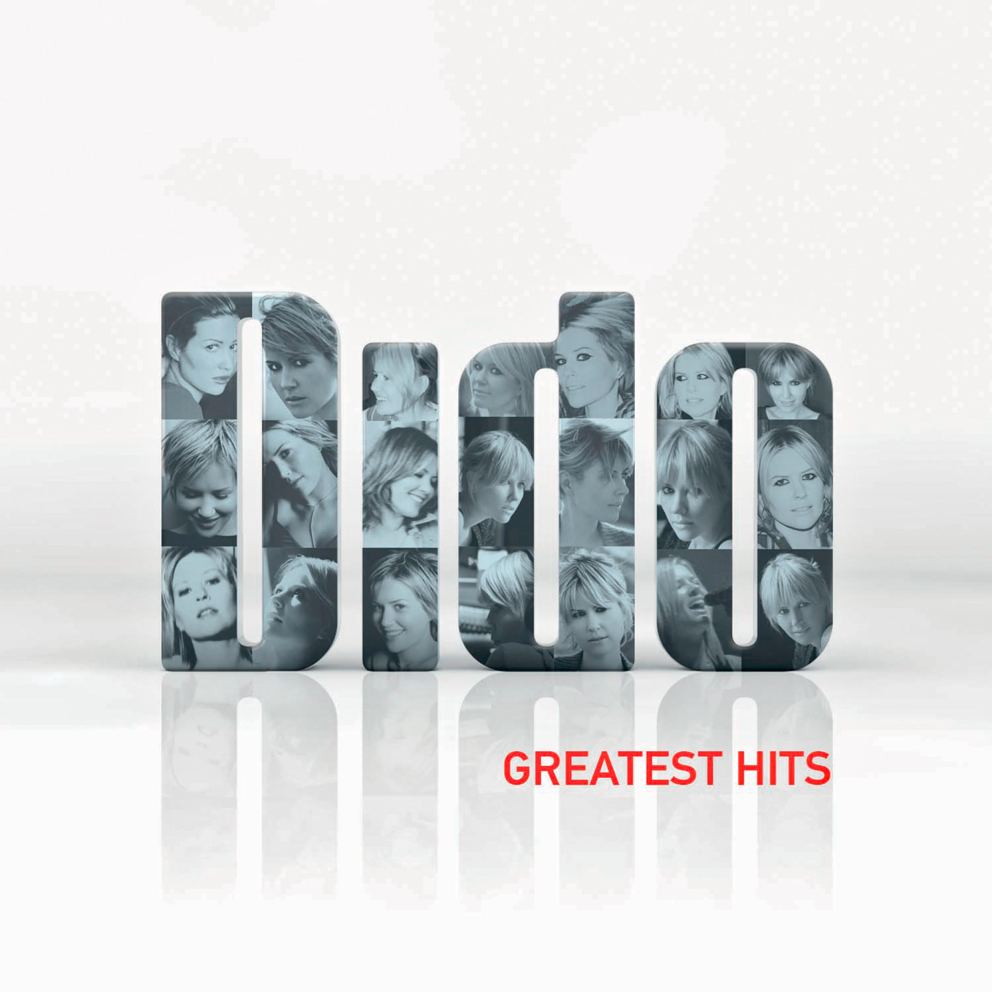 Albumcover: Dido - Greatest Hits. Das Wort Dido besteht aus Bildern ihres Gesichts. Roter Text.