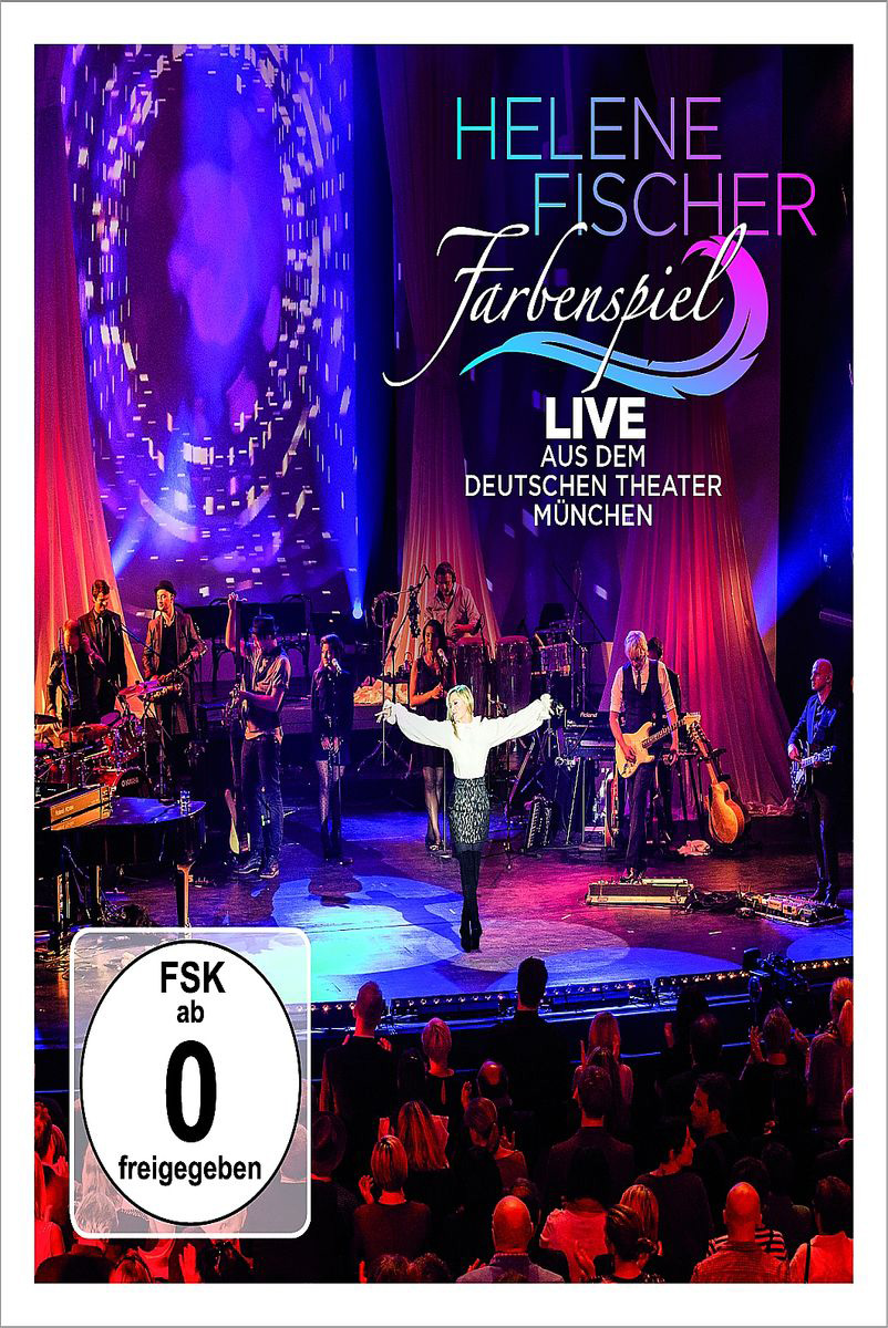 DVD-Cover einer Live-Performance von Helene Fischer, mit Bühne und Band. Bunt.