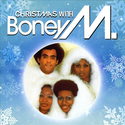 Karácsony a Boney M.-mel CD-borító, négy emberrel, kék, havas dizájnnal.