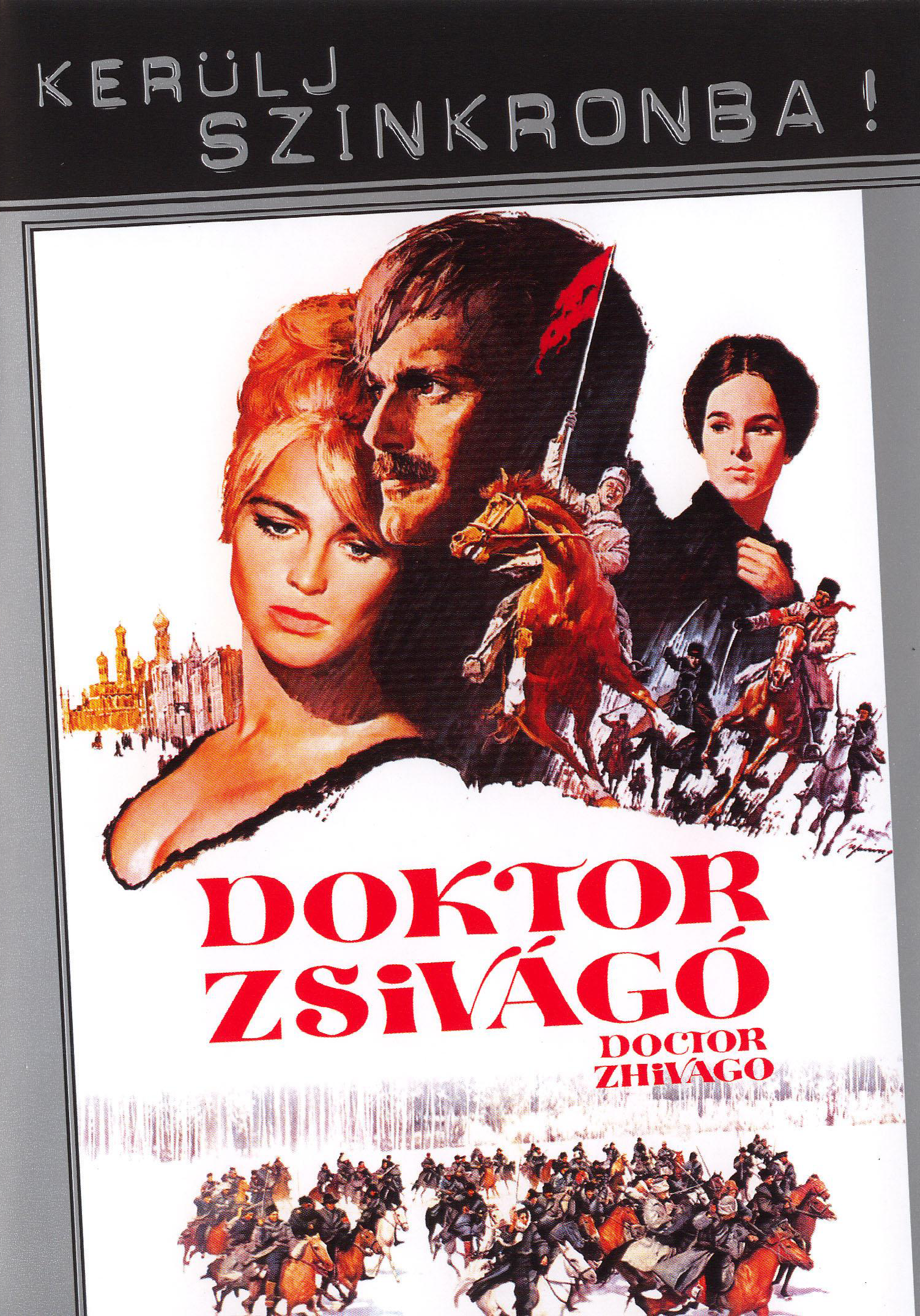 Filmplakát, Doktor Zsivágó, egy férfival és egy nővel, havas tájjal.