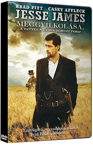 DVD borító Brad Pitt-tel egy western jelenetben. Cím: Jesse James meggyilkolása...