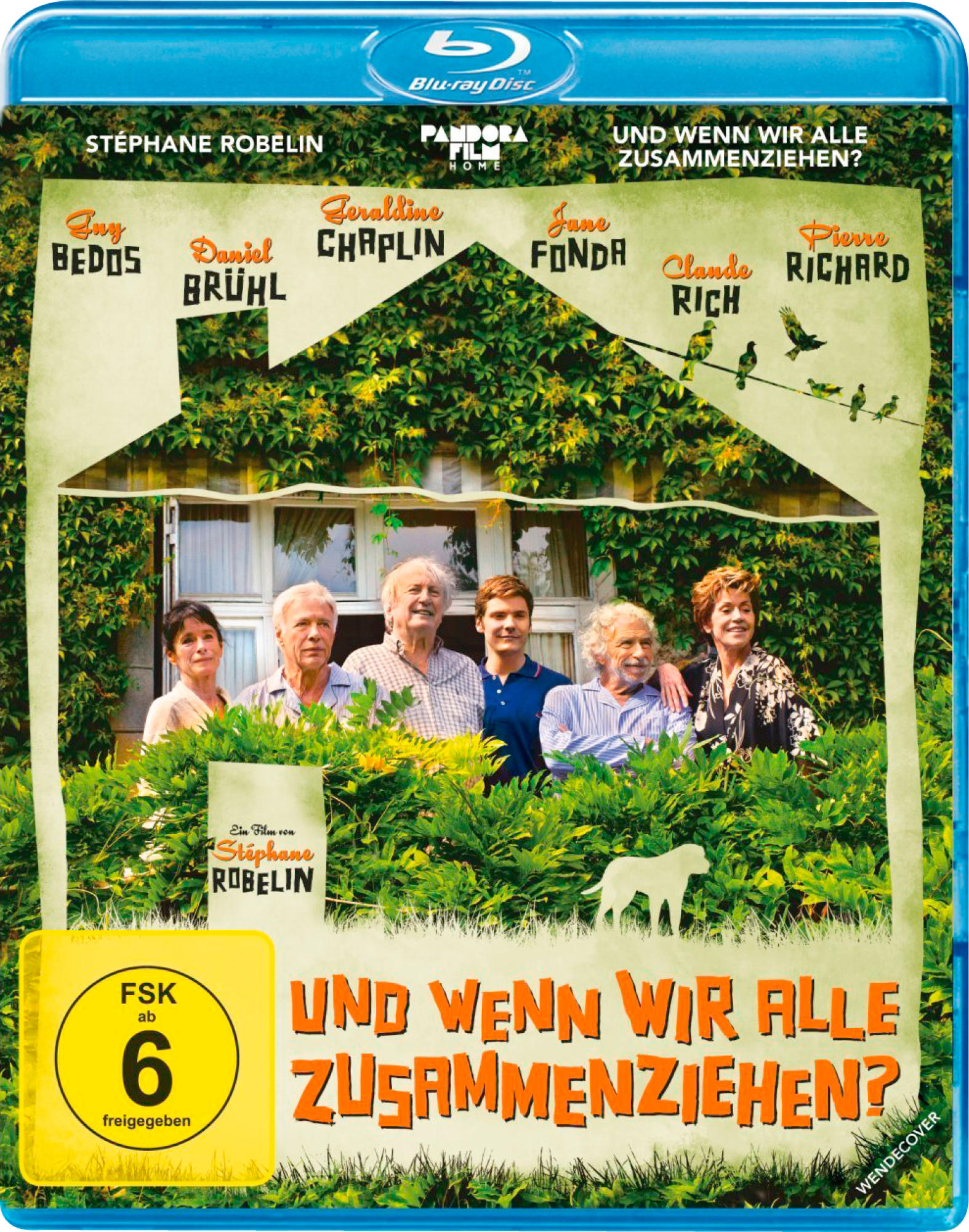 Filmcover von 'Und Wenn Wir Alle Zusammenziehen?' mit Schauspielern und Hausillustration.