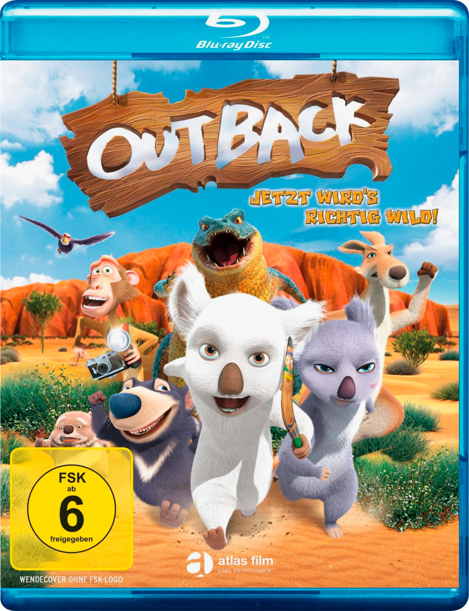 DVD-Cover für Outback, mit Zeichentricktieren und sonnigem, üppigem Hintergrund.