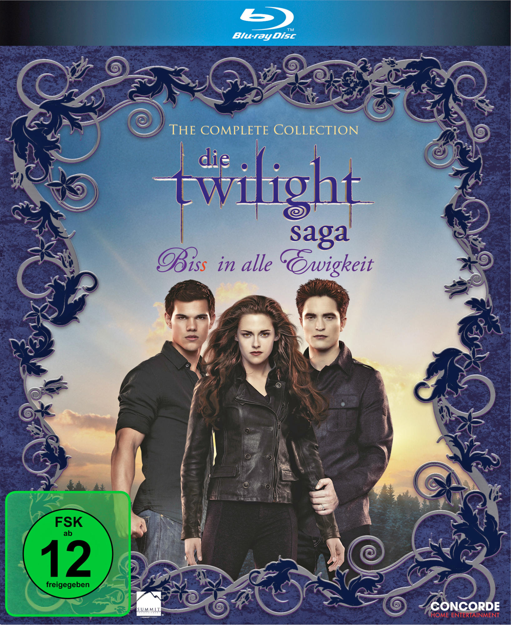 Filmcover mit drei Personen. Der Titel ist 'The Twilight Saga'. Es gibt ein grünes Bewertungsschild.