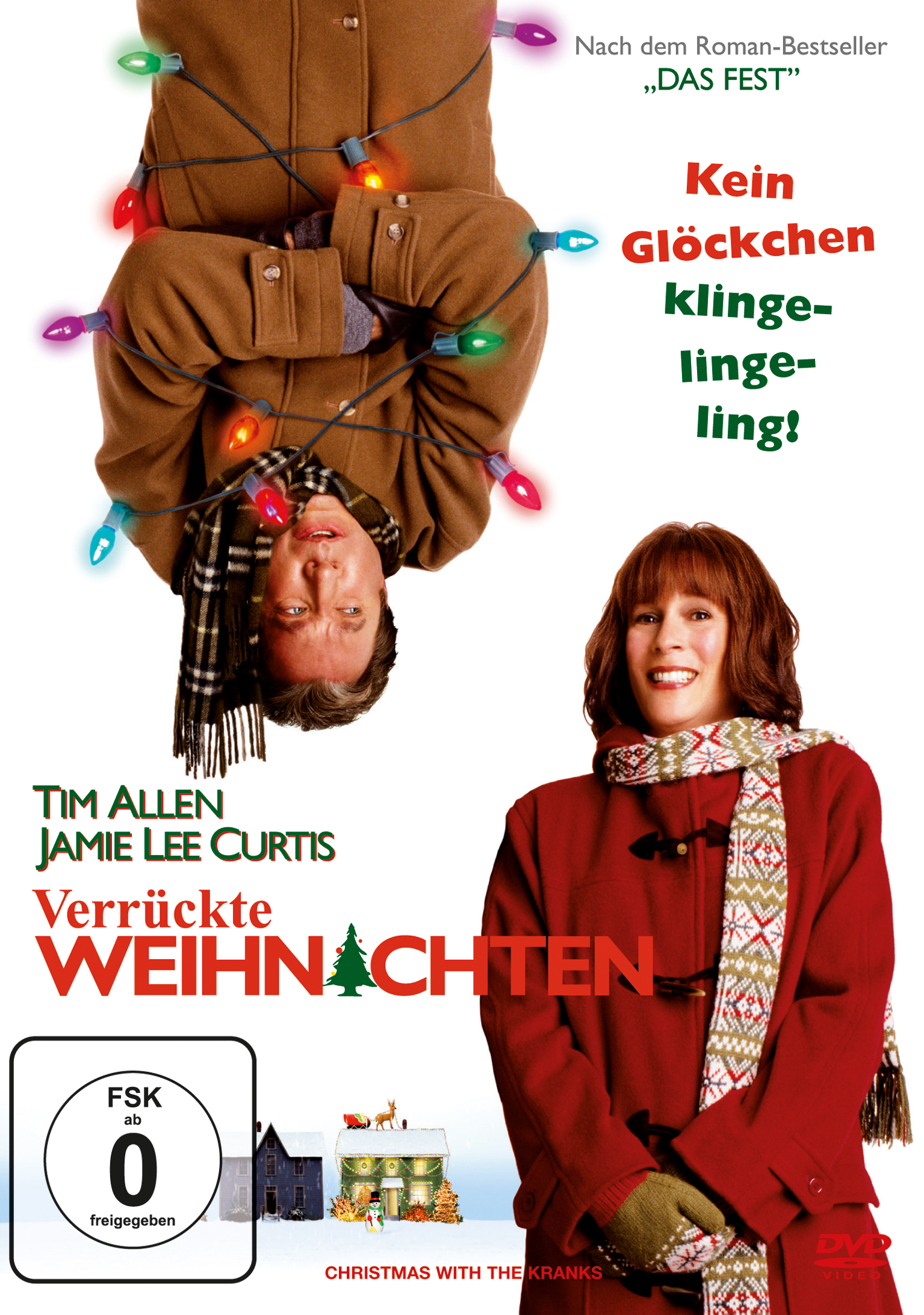 Filmcover mit zwei Personen kopfüber, Weihnachtsmotiv und deutschem Text.