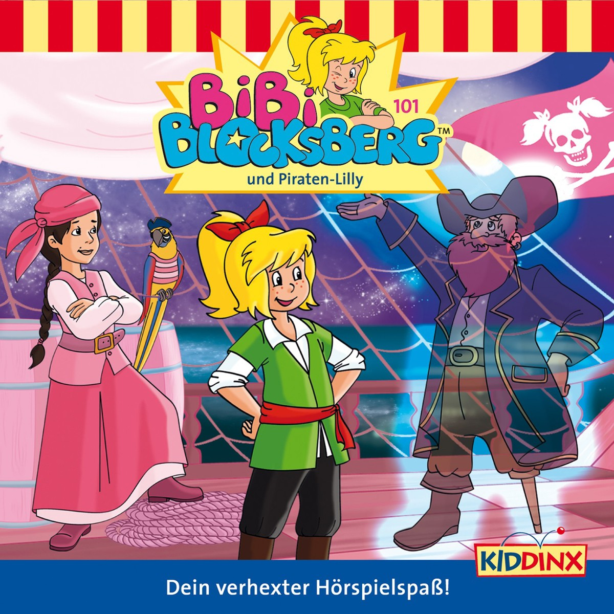 Bibi Blocksberg Albumcover. Bibi, Piratenszene und Charaktere, Titel: und Piraten-Lilly.
