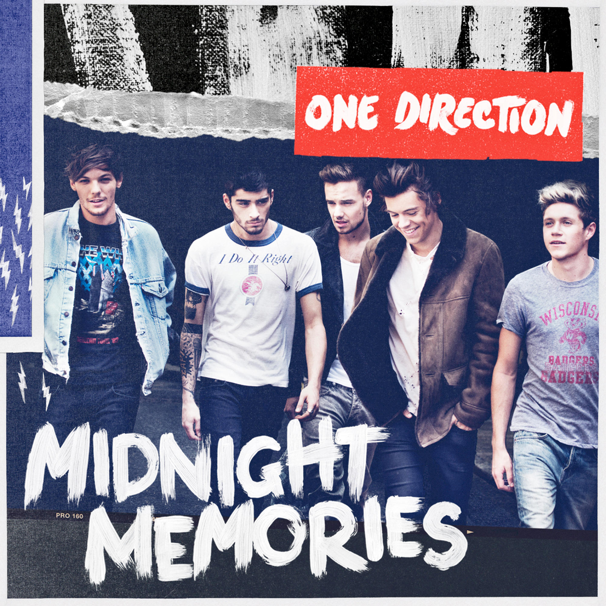 Albumcover mit fünf Männern, One Direction und dem Titel Midnight Memories.