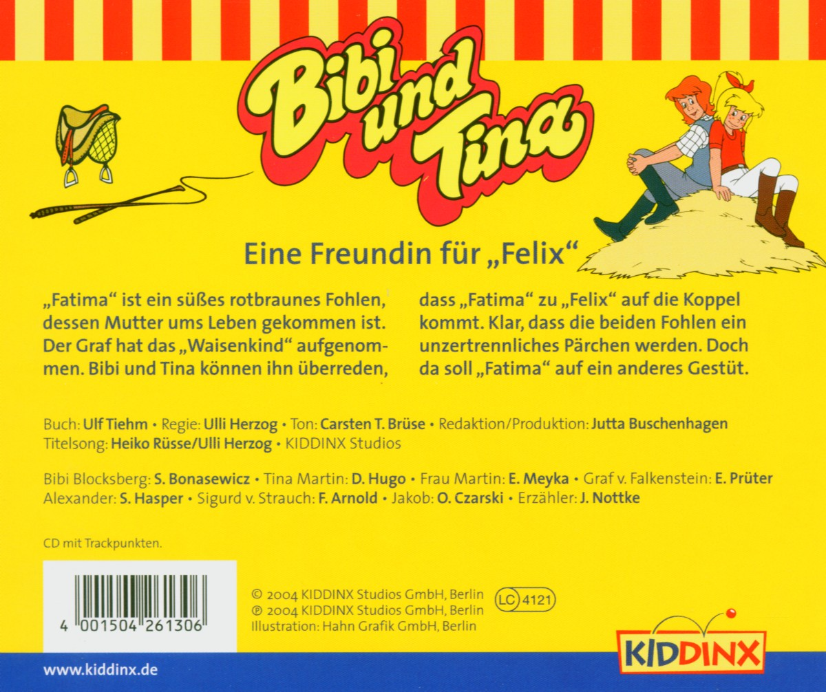 Buchcover: 'Bibi und Tina' mit zwei Mädchen, Text auf Deutsch und ein Sattel.