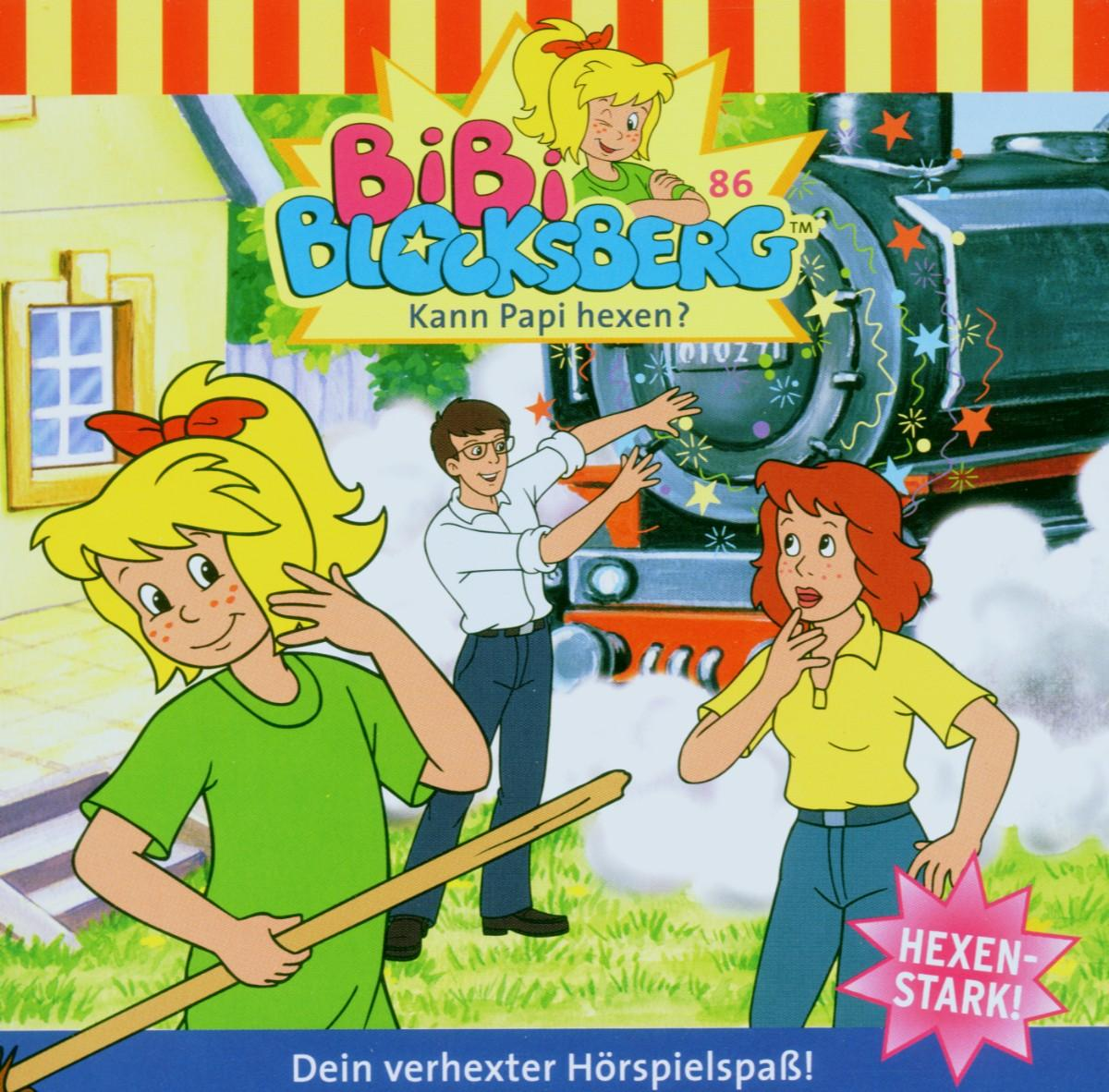 Albumcover. Cartoon mit drei Figuren. Titel 'Bibi Blocksberg Kann Papi hexen?'.