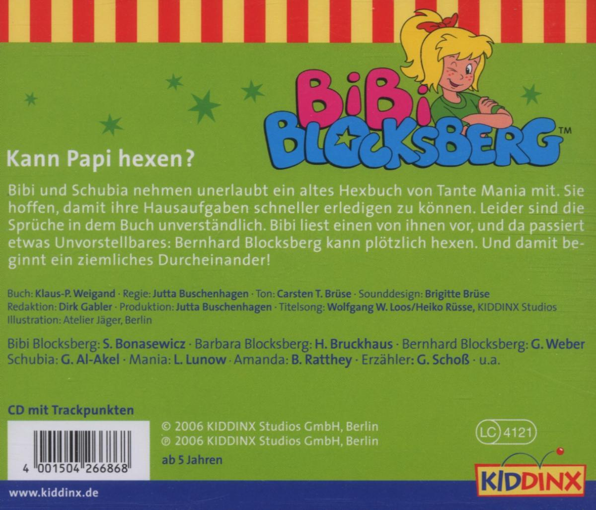 Buchcover mit dem Titel "Bibi Blocksberg" und Cartoon eines blonden Mädchens. Text auf Deutsch. CD-Trackliste.