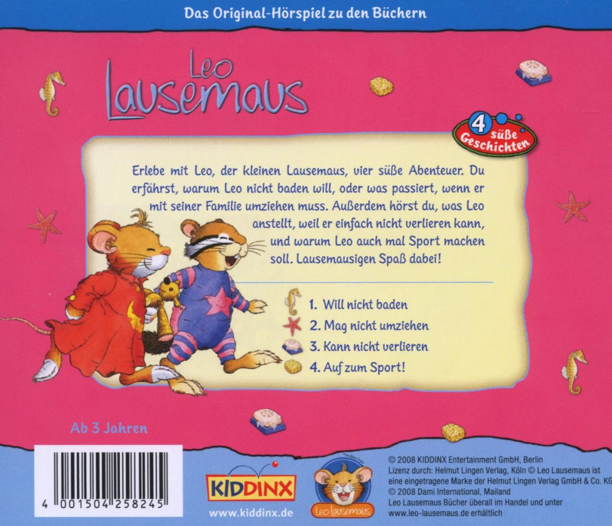 Rückseite eines Kinderhörbuchs mit Illustrationen von Figuren und Text.