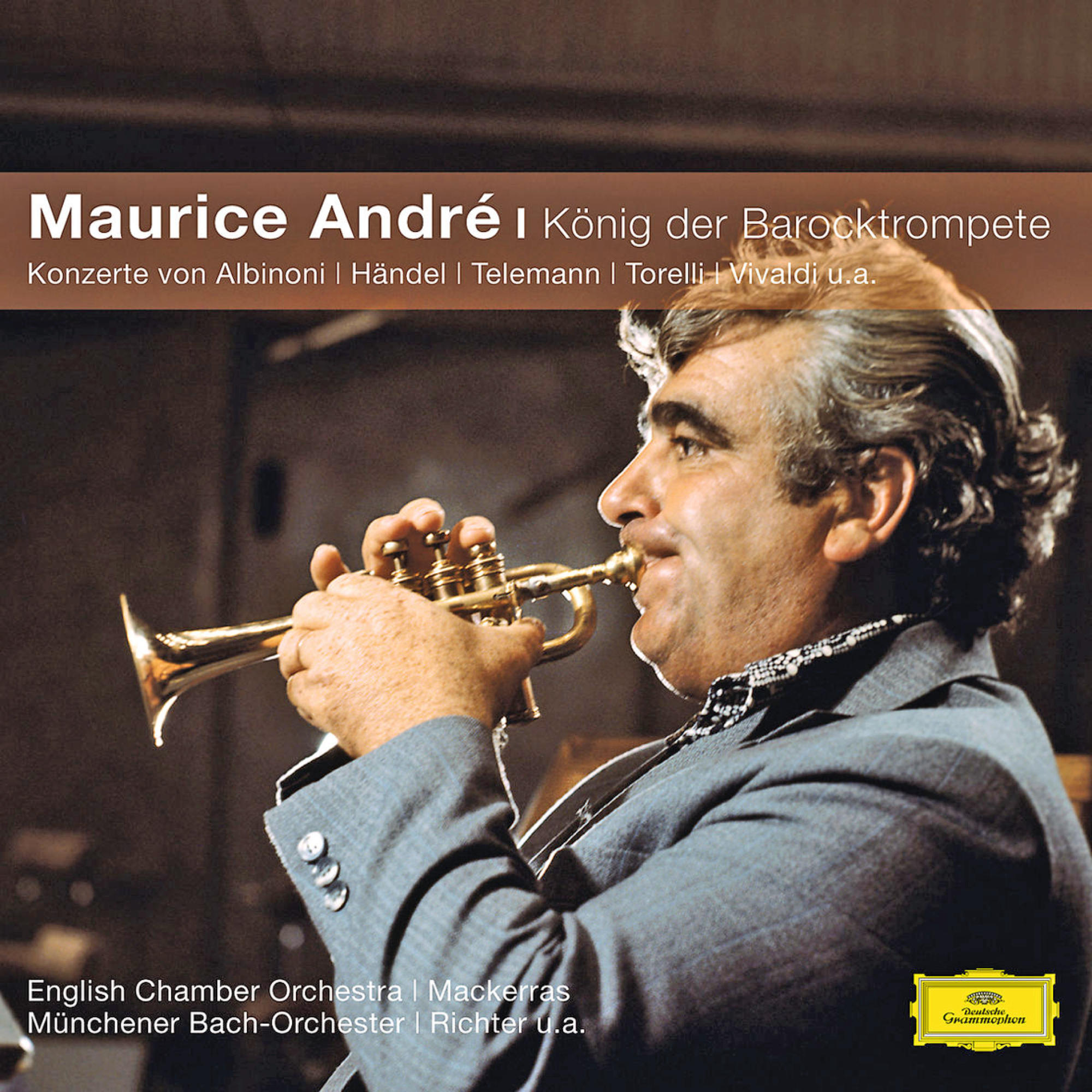 Albumcover mit einem Mann, der Trompete spielt, Text und gelbem Hintergrund.
