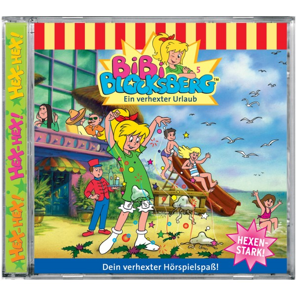 Albumcover von Bibi Blocksberg. Enthält ein Zeichentrickmädchen und andere Charaktere. Der Text enthält den Titel und anderen Text.