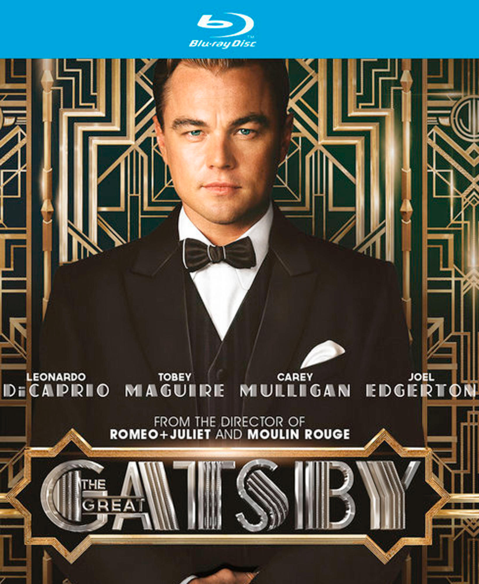 The Great Gatsby Blu-ray cover with Leonardo DiCaprio, actors, and title.