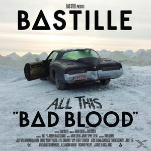 Albumcover für Bastilles 'All This Bad Blood', zeigt ein schwarzes Auto in einer schneebedeckten Landschaft.