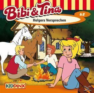 Bibi & Tina Cartoon: Charaktere um ein Feuer, Pferde und ein Haus mit den Worten "Holgers Versprechen".