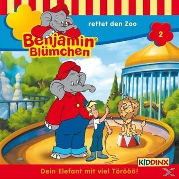 Cartoon-Cover: Benjamin Blümchen mit Elefant, Junge und Löwe in einer Zoo-Umgebung.