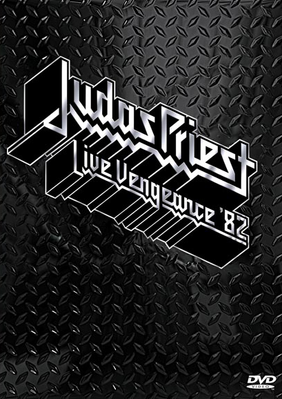 DVD borító: Judas Priest, zenekar logója, 'Live Vengeance '82' felirat, fekete texturált háttér.