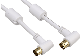 HAMA Câble d'antenne, coax mâle - coax femelle, 90°, 95 dB, 3 m - Câble d'antenne (Blanc)