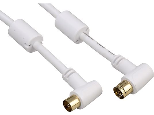 HAMA Câble d'antenne, coax mâle - coax femelle, 90°, 95 dB, 10 m - Câble d'antenne (Blanc)